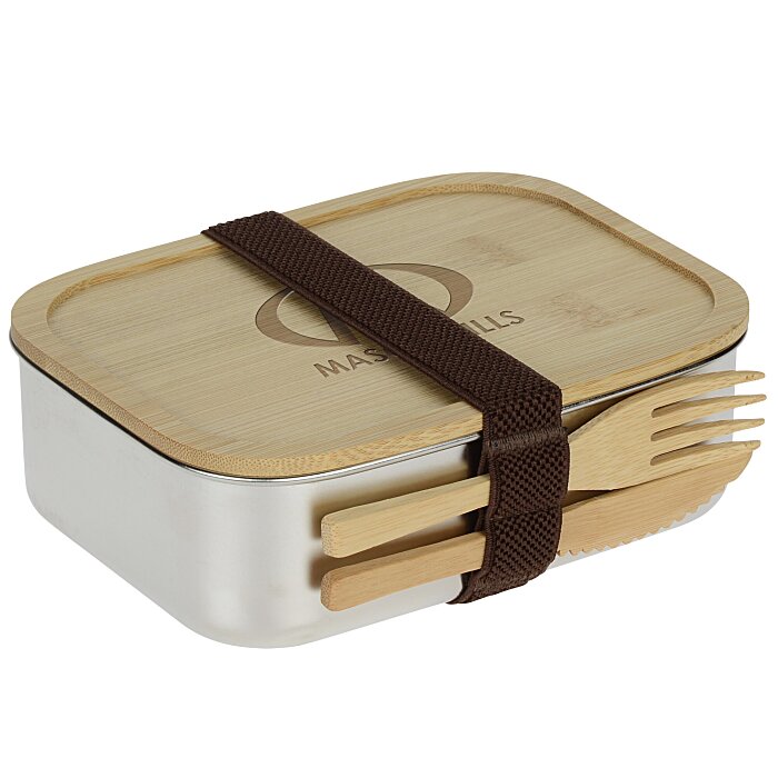 Custom Stainless Bento Box with Bamboo Lid and Cutlery